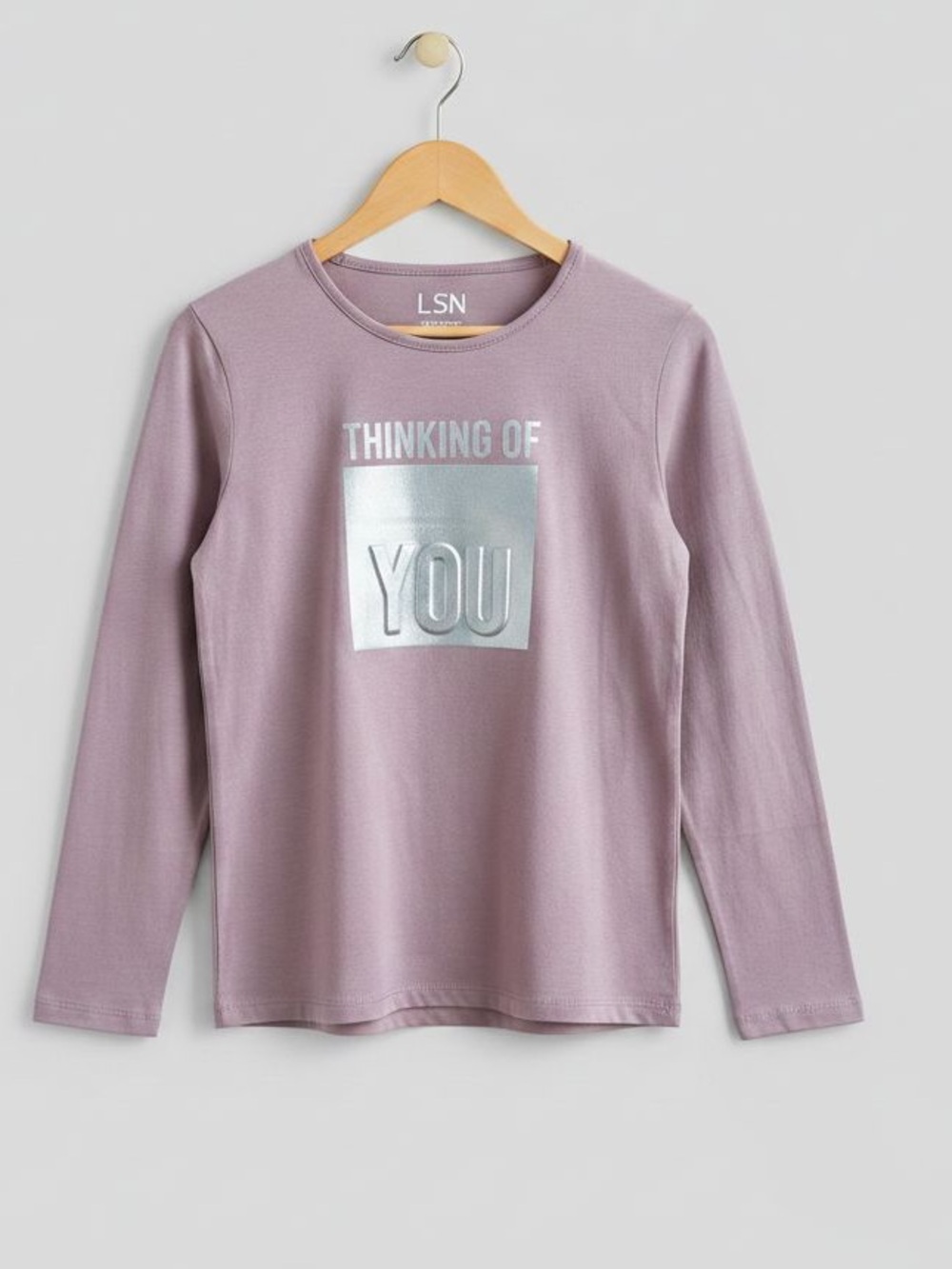 Girls' Long-Sleeve Metallic 'Thinking of You' Tee - Dusty Lilac